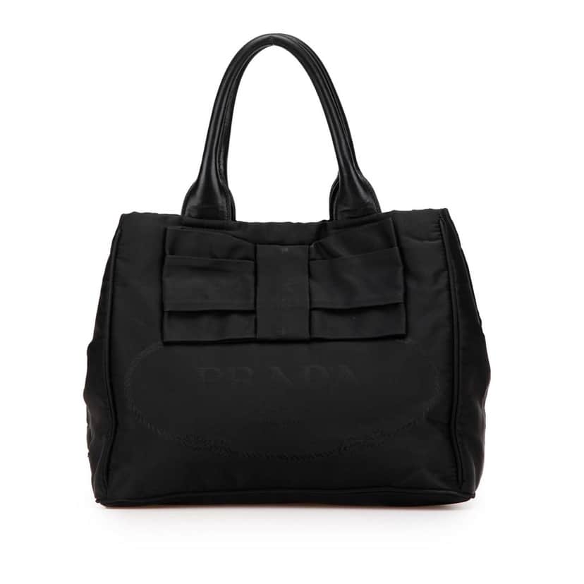 Prada Tessuto Canapa Logo Bow Satchel Black Good condition - Front View