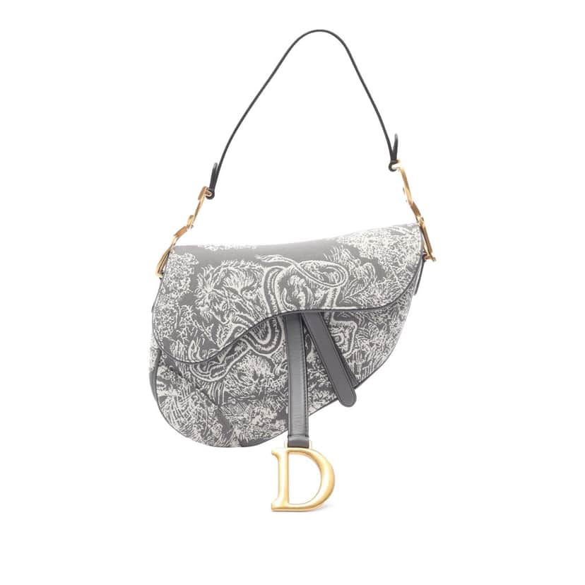 Dior Canvas Embroidered Reverse Toile De Jouy Saddle Bag Grey Canvas Good condition - Front View