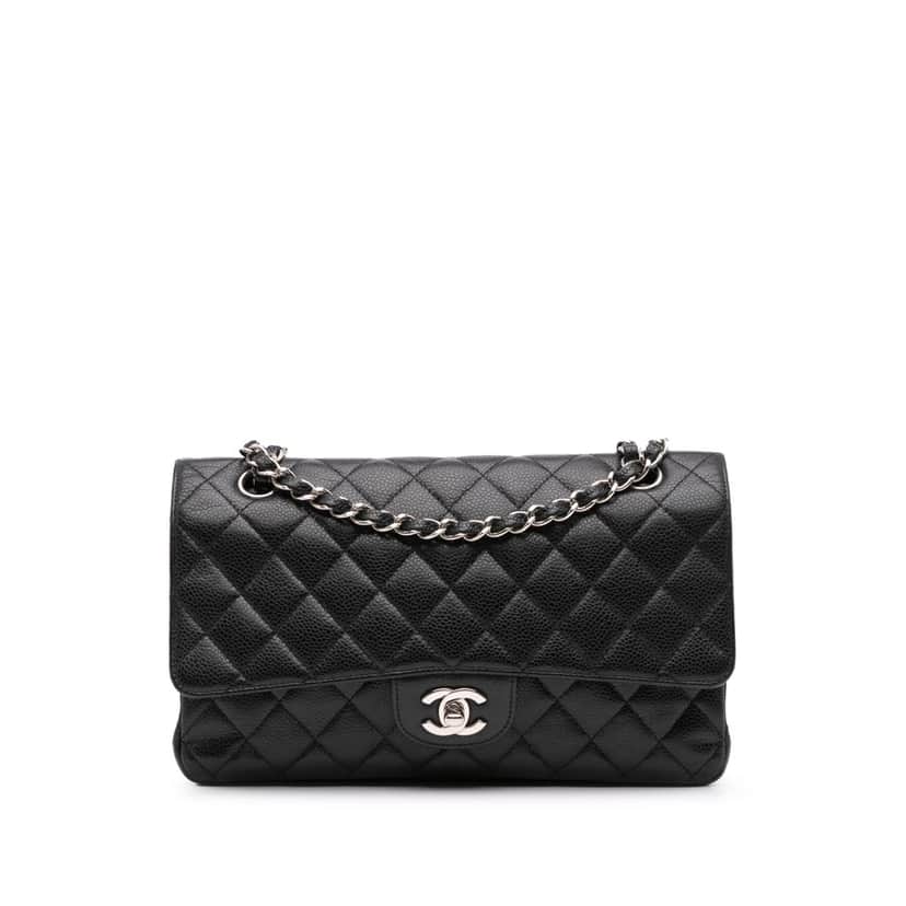 Chanel Medium Classic Caviar Double Flap Black Leather Good condition - Front View
