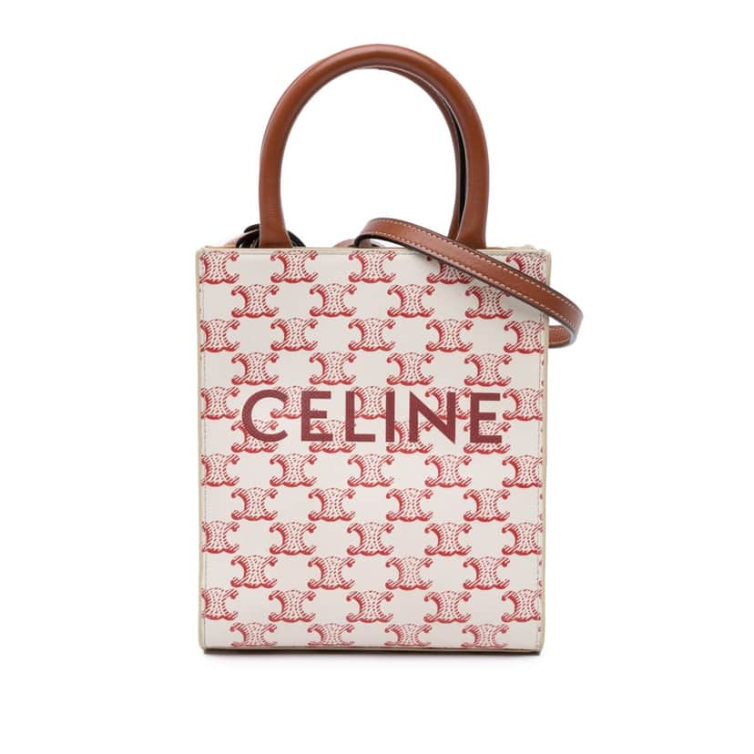 Celine Mini Triomphe Coated Canvas Vertical Cabas Satchel White Canvas Very good condition - Front View