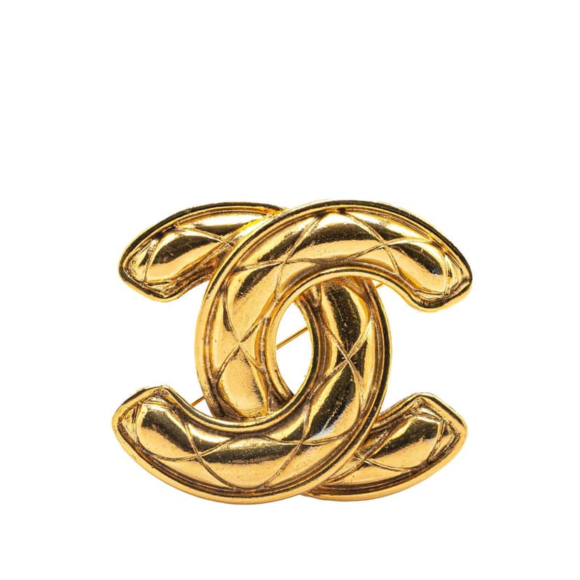 Chanel CC Gold Plated Quilted Brooch Gold Metal Good condition - Front View