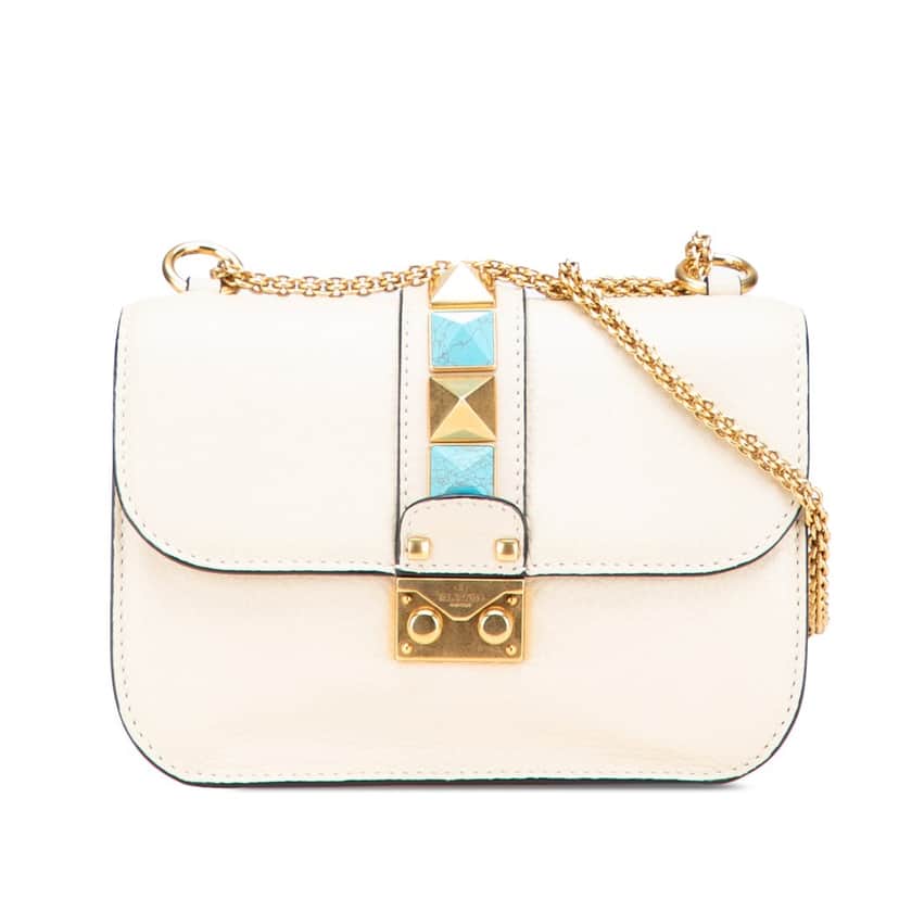 Valentino Small Leather Rockstud Glam Lock Crossbody White Leather Good condition - Front View