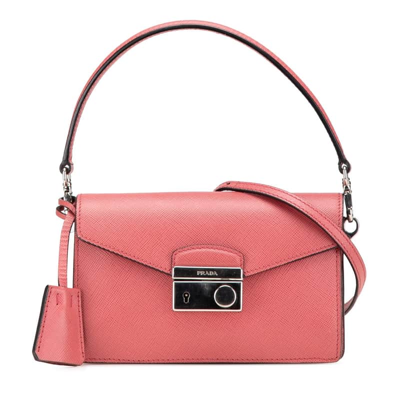 Prada Mini Saffiano Lux Sound Satchel Pink Leather Good condition - Front View