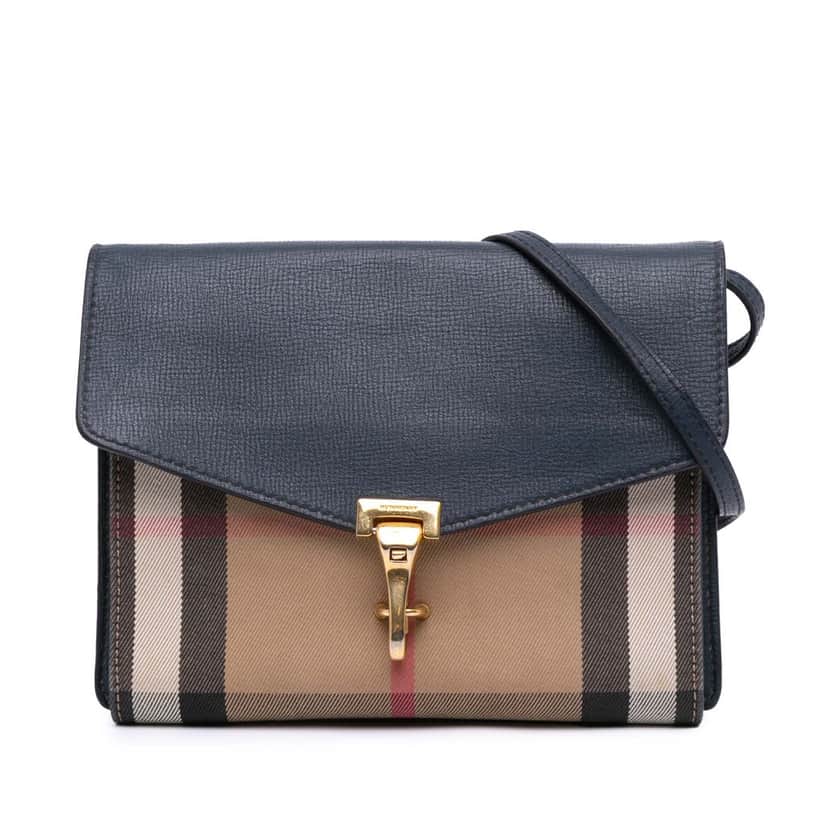 Burberry House Check Canvas and Leather Derby Macken Crossbody Blue Leather Good condition - Front View
