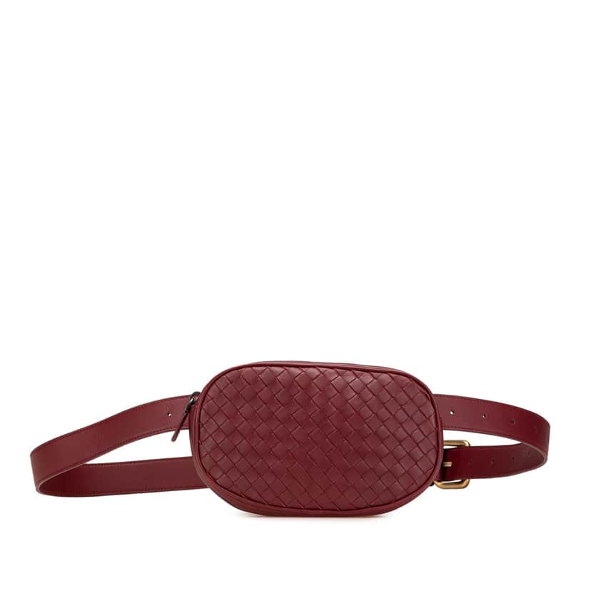 Bottega Veneta Nappa Intrecciato Belt Bag Red Leather Good condition - Front View