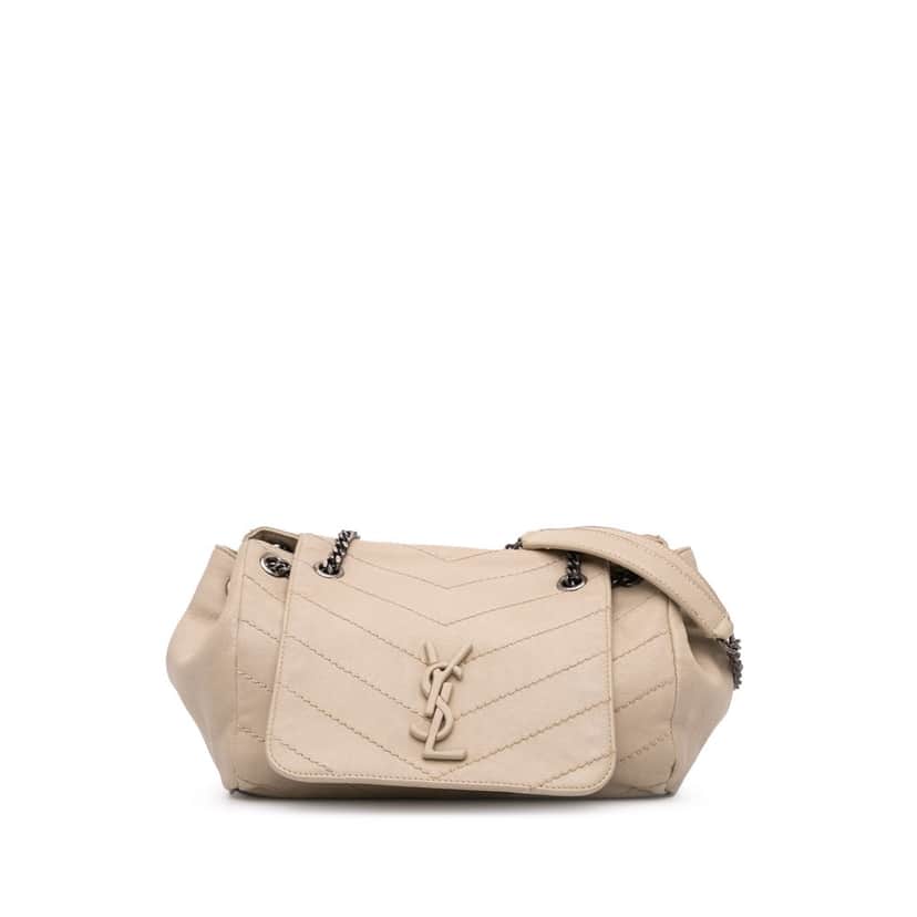 Saint Laurent Small Chevron Lambskin Monogram Nolita Shoulder Bag Brown Leather Good condition - Front View