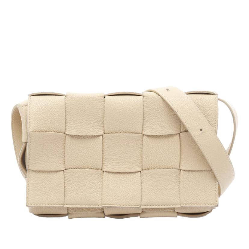 Bottega Veneta Grained Calfskin Intrecciato Cassette Crossbody Brown Leather Good condition - Front View