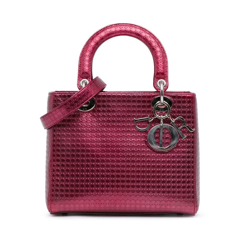 Dior Medium Metallic Patent Microcannage Lady Dior Pink Leather Good condition - Front View