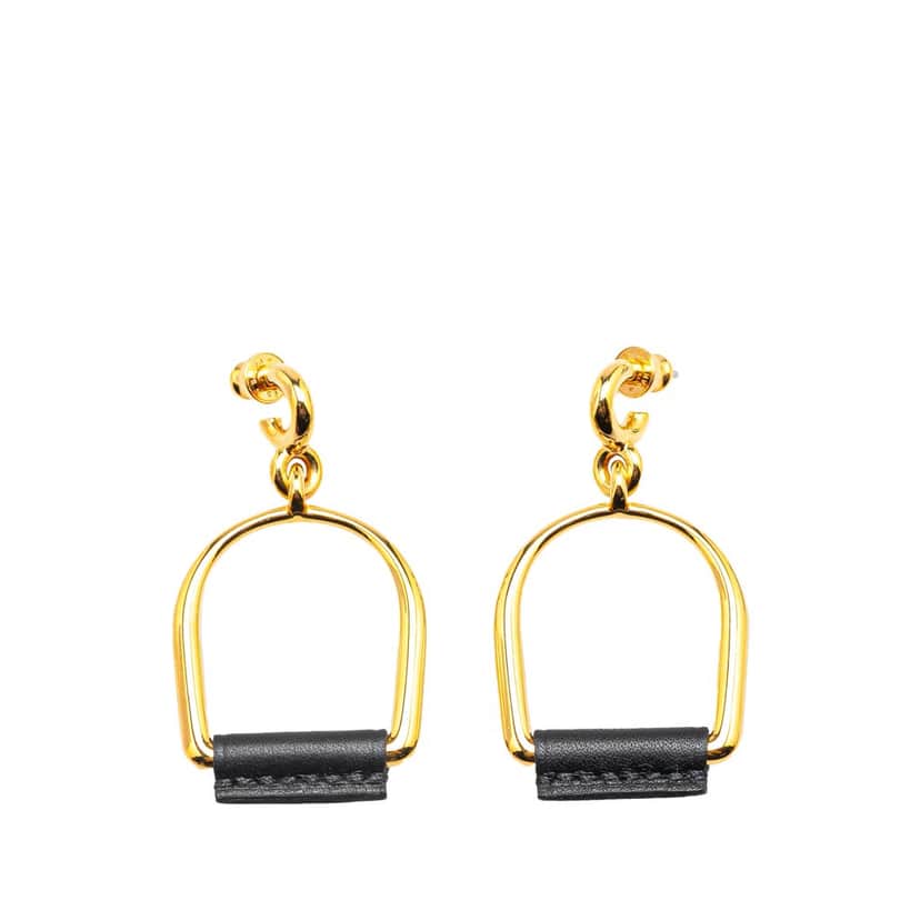 Hermès Large Gold Plated Heritage Equestre Etrier Push Back Earrings Gold Metal Good condition - Front View