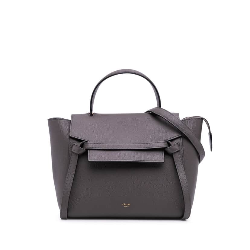 Celine Micro Grained Calfskin Belt Bag Grey Leather Good condition - Front View