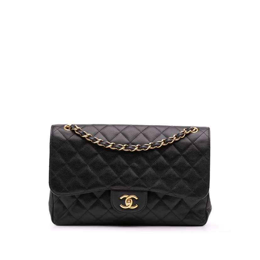 Chanel Jumbo Classic Caviar Double Flap Black Leather Fair condition - Front View