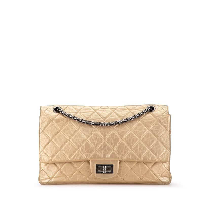Chanel Reissue 2.55 Aged Calfskin Double Flap 227 Gold Leather Good condition - Front View