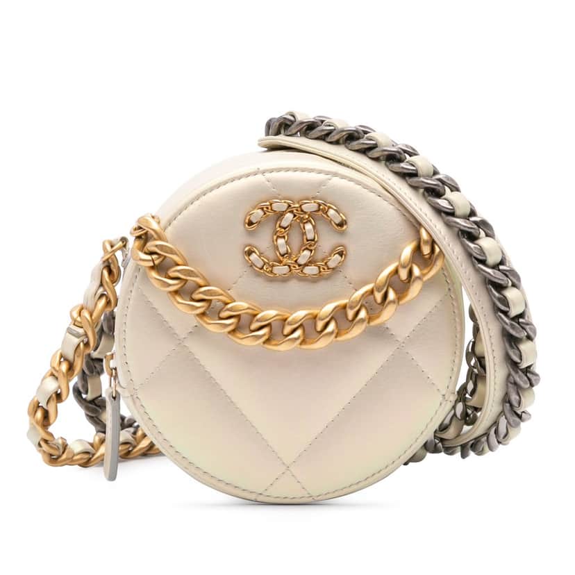 Chanel Iridescent Lambskin 19 Round Clutch with Chain Brown Leather Good condition - Front View