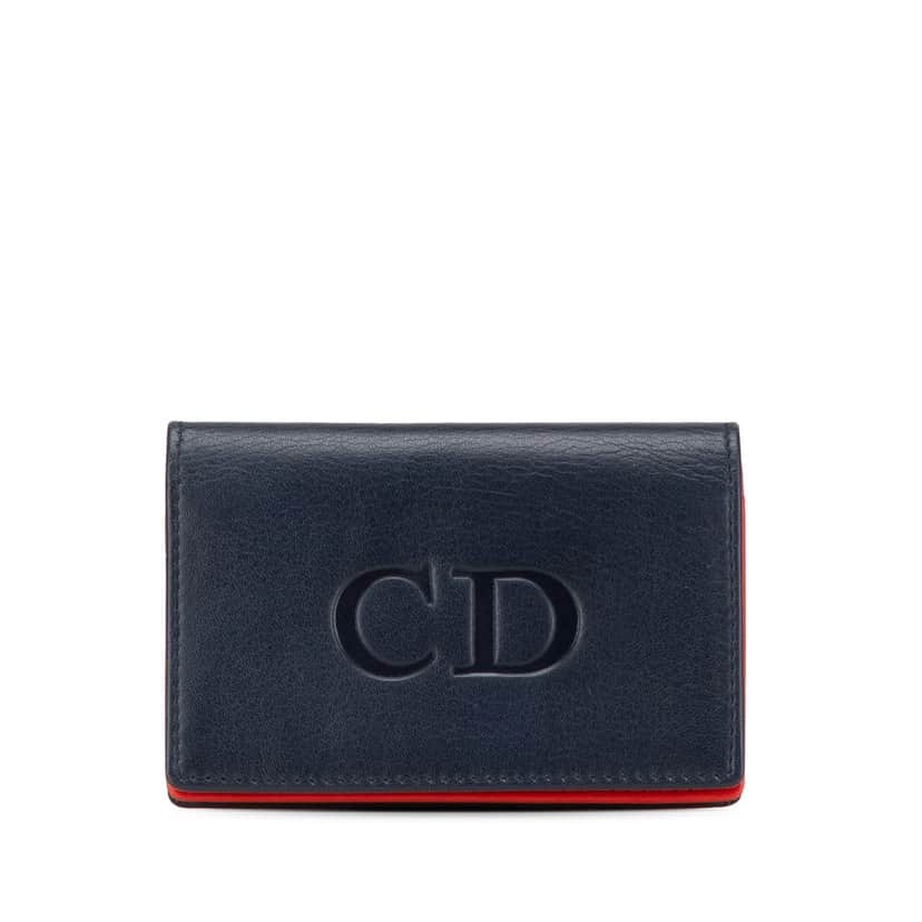 Dior Leather Card Case Blue Leather Good condition - Front View
