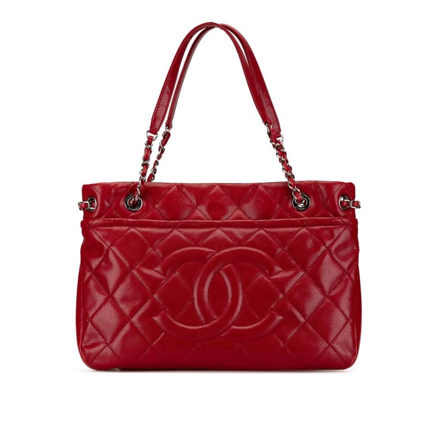 Chanel Quilted Caviar Soft Tote Red Leather Good condition - Front View