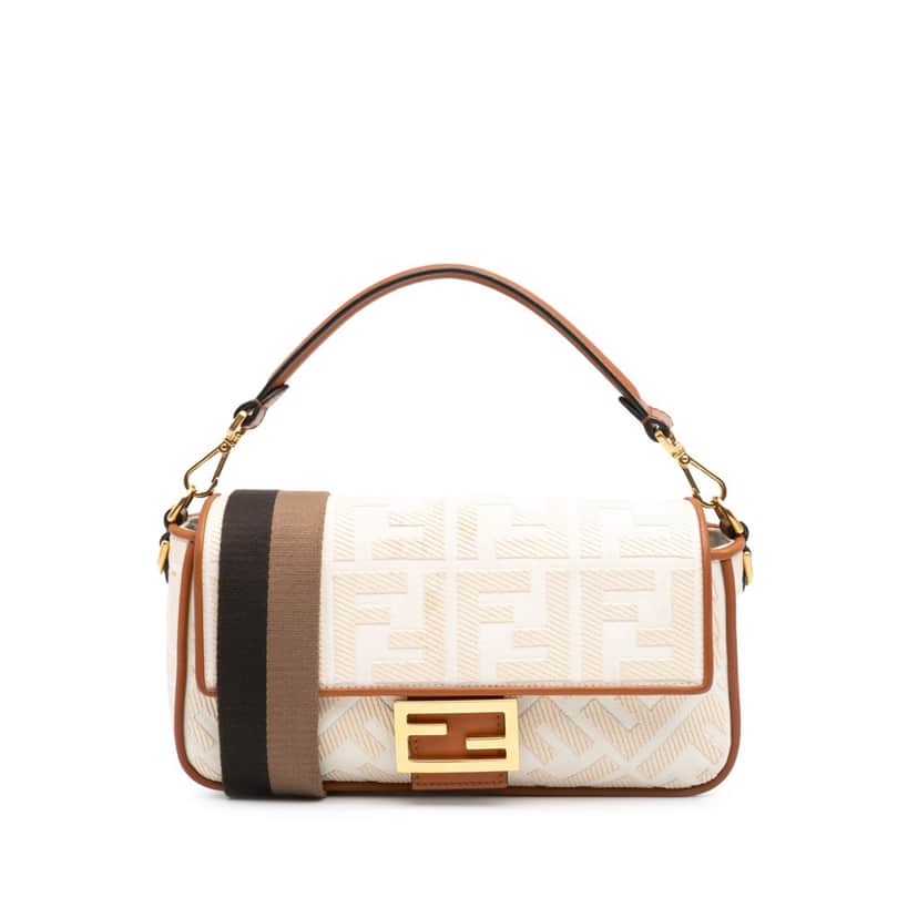 Fendi Zucca Embroidered Canvas Baguette Satchel Brown Canvas Good condition - Front View