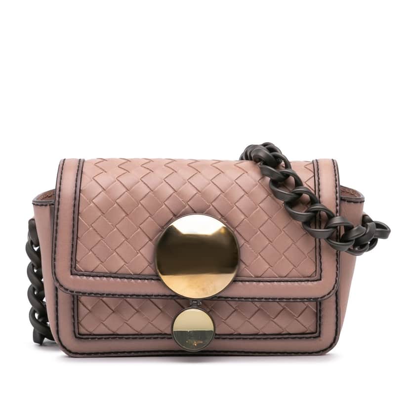 Bottega Veneta Nappa Intrecciato Mirror Lens Shoulder Bag Pink Leather Good condition - Front View