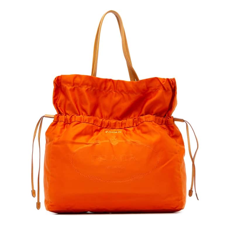 Prada Tessuto Logo Drawstring Tote Orange Good condition - Front View