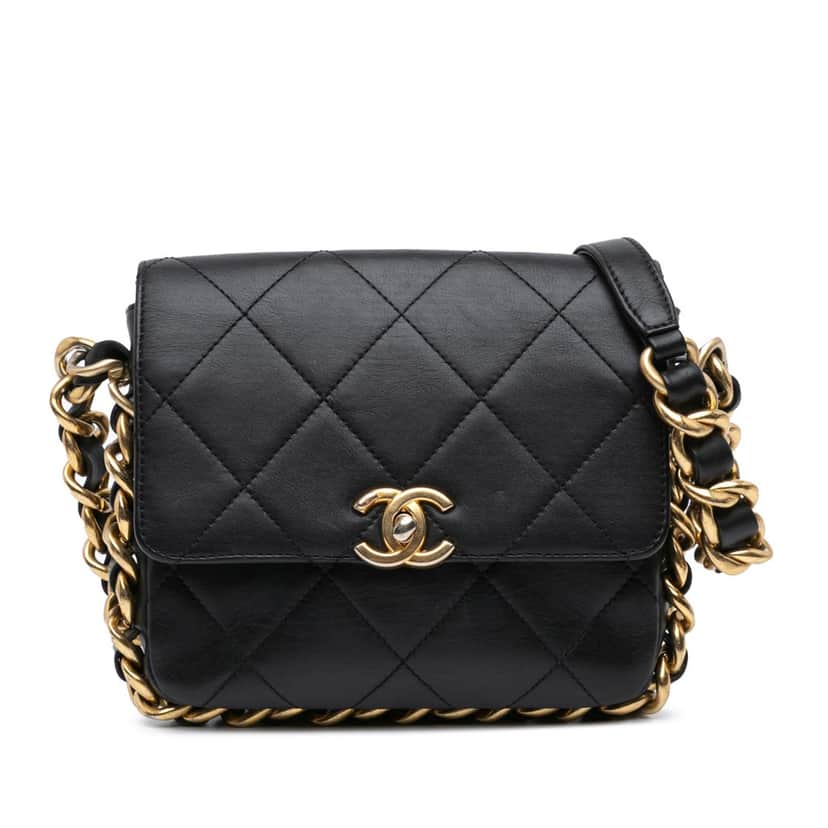 Chanel Small Quilted Calfskin Framing Chain Flap Black Leather Very good condition - Front View