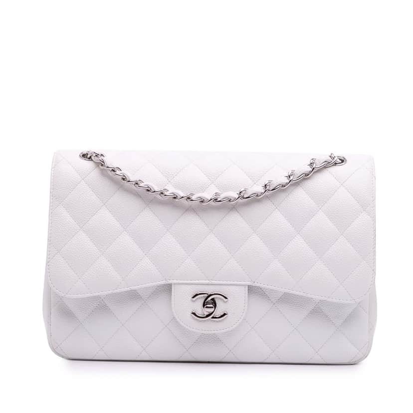 Chanel Jumbo Classic Caviar Double Flap White Leather Good condition - Front View