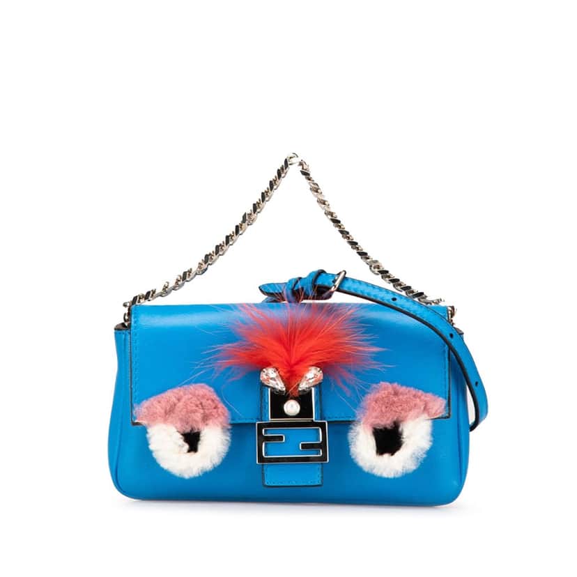 Fendi Micro Leather Monster Baguette Satchel Blue Leather Good condition - Front View