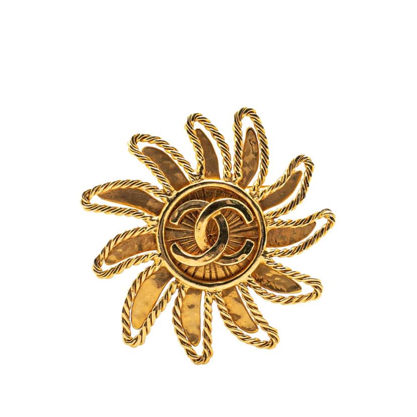 Chanel Gold Plated CC Sun Motif Brooch Gold Metal Good condition - Front View