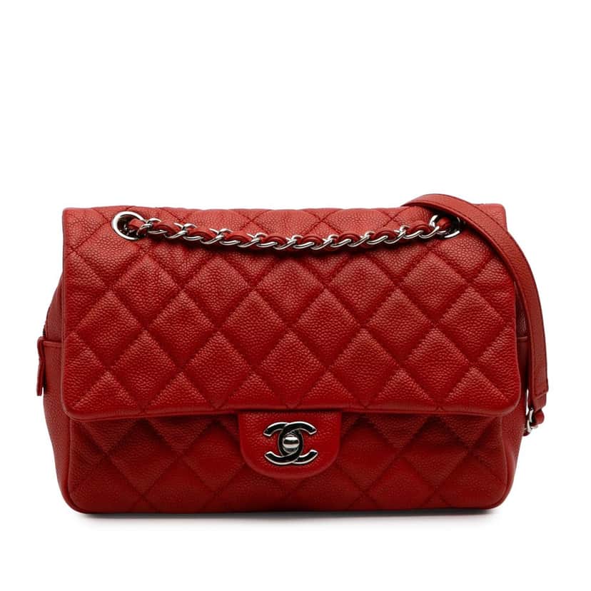 Chanel Medium Quilted Caviar Easy Flap Orange Leather Good condition - Front View