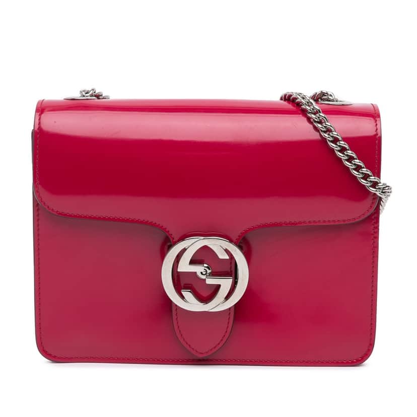 Gucci Small Polished Calfskin Interlocking G Dollar Crossbody Red Leather Good condition - Front View