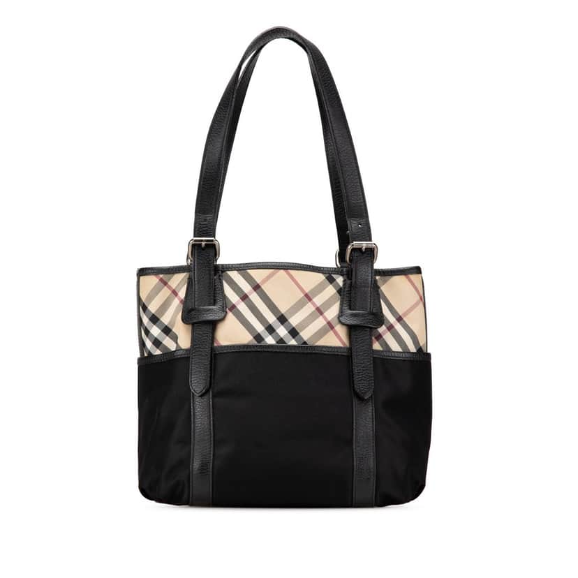 Burberry Nova Check Nylon Tote Black Good condition - Front View