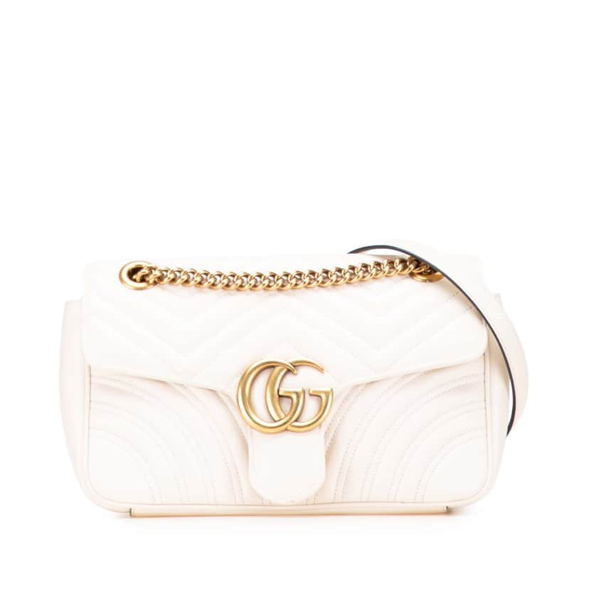 Gucci Small GG Marmont Matelasse Leather Flap Crossbody White Leather Good condition - Front View
