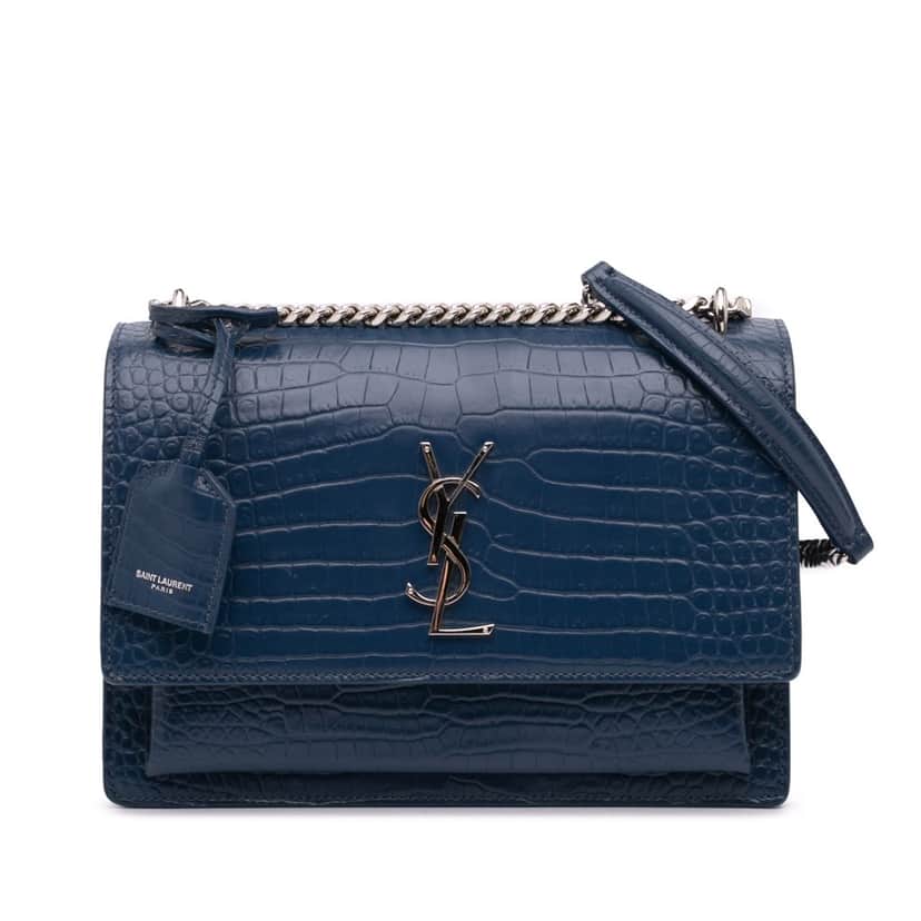Saint Laurent Medium Croc Embossed Monogram Sunset Bag Blue Leather Good condition - Front View