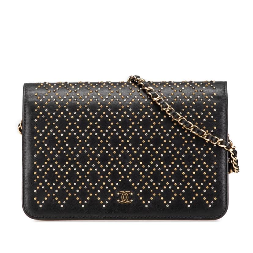 Chanel CC Studded Lambskin Wallet on Chain Black Leather Good condition - Front View
