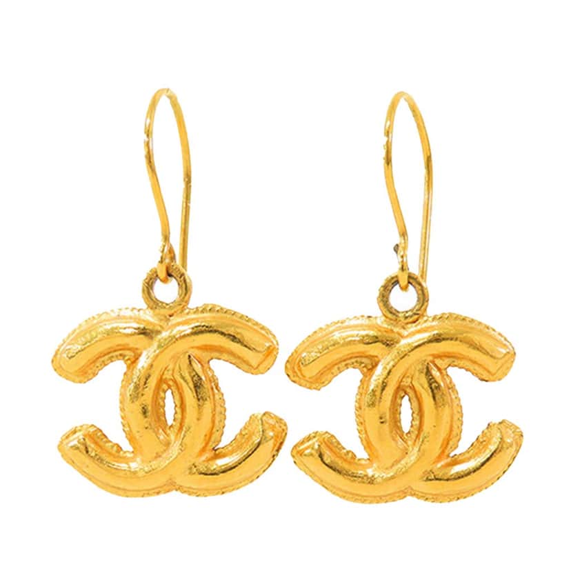 Chanel Gold Plated CC Drop Hook Earrings Gold Metal Good condition - Front View
