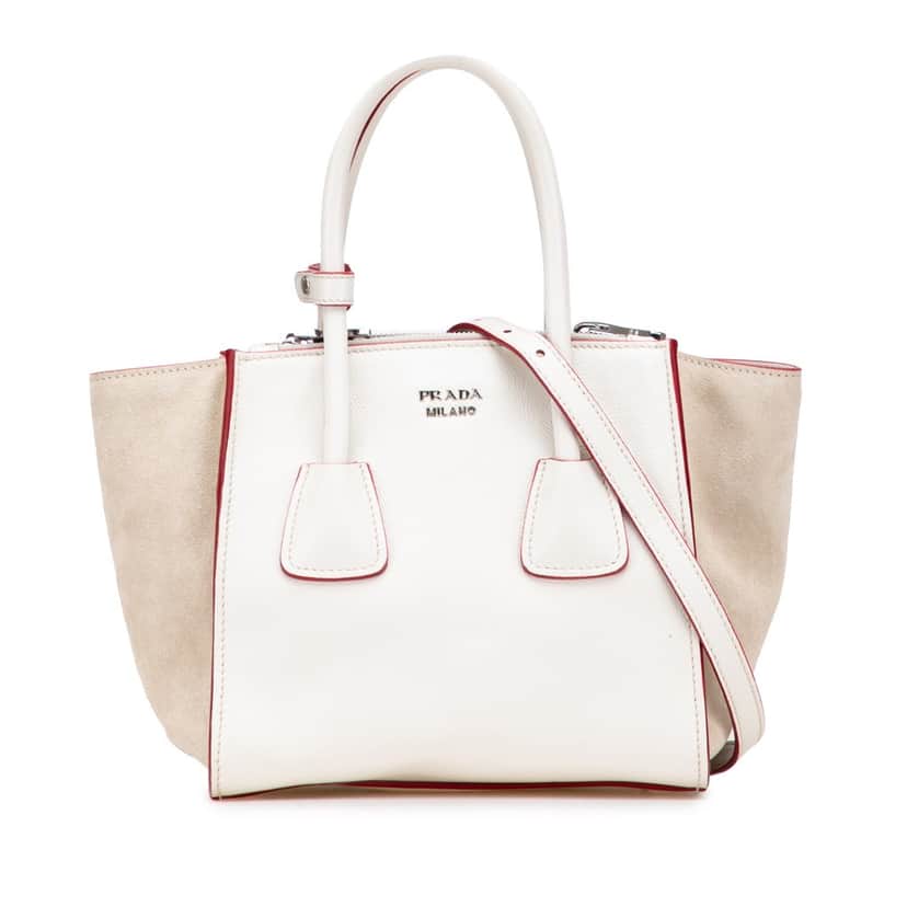 Prada Mini Scamosciato Trimmed Glace Calf Twin Pocket Satchel White Leather Good condition - Front View