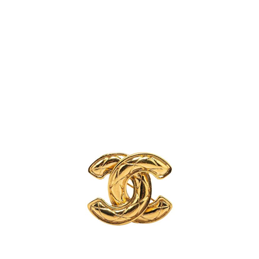 Chanel Gold Plated CC Quilted Brooch Gold Metal Good condition - Front View