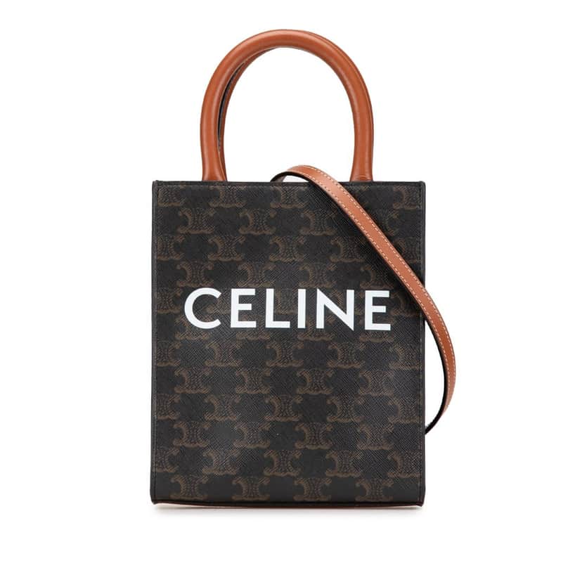 Celine Mini Triomphe Coated Canvas Vertical Cabas Satchel Brown Canvas Good condition - Front View