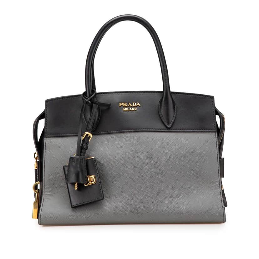 Prada Saffiano and City Calf Esplanade Bag Grey Leather Good condition - Front View