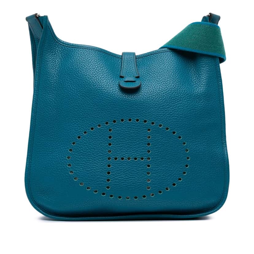 Hermès Clemence Evelyne III 33 Blue Leather Fair condition - Front View
