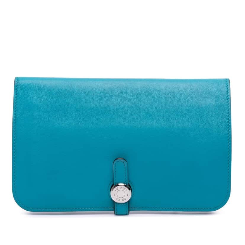 Hermès Swift Dogon Duo Wallet GM Blue Leather Good condition - Front View