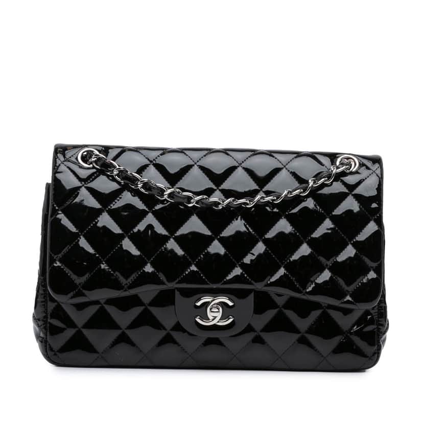 Chanel Jumbo Classic Patent Double Flap Black Leather Good condition - Front View