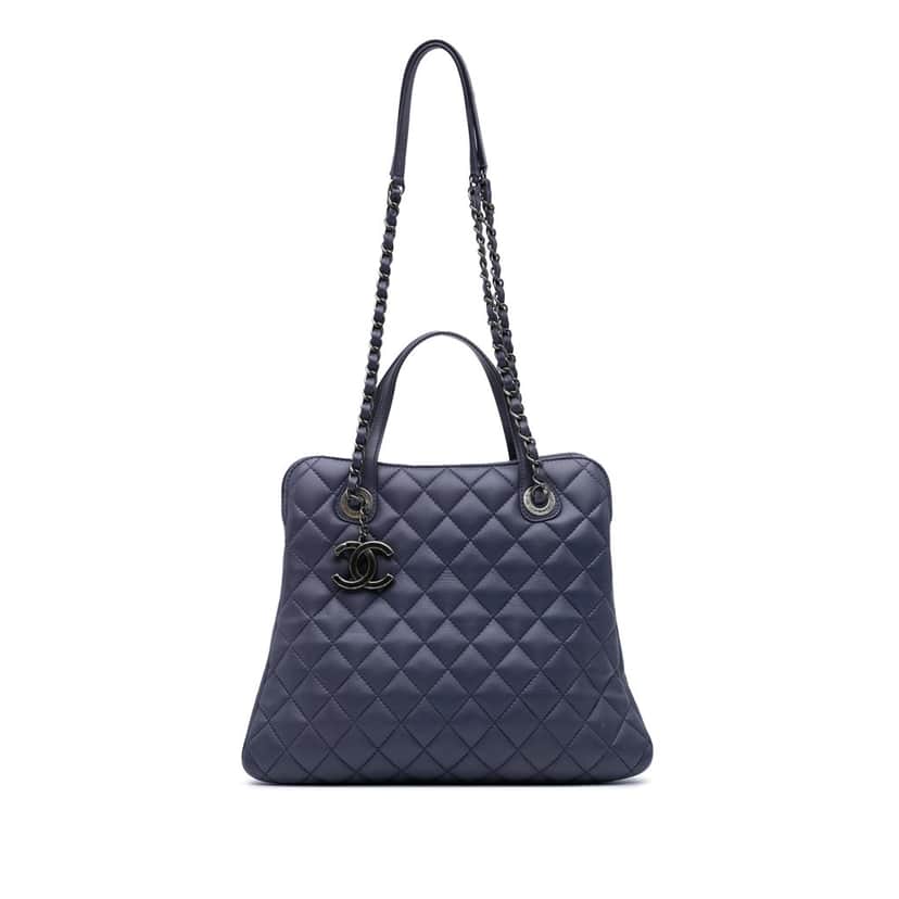 Chanel Quilted Lambskin Daily Shopping Tote Purple Leather Good condition - Front View