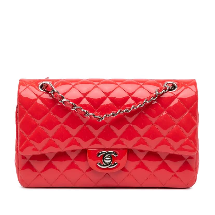 Chanel Medium Classic Patent Double Flap Red Leather Good condition - Front View