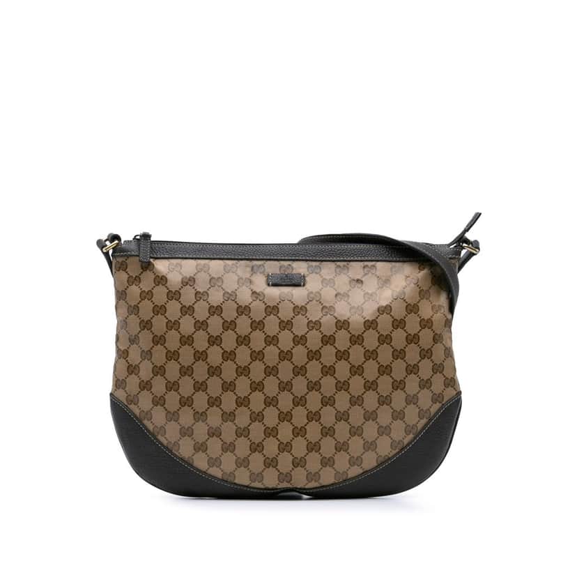Gucci Large GG Crystal Half Moon Hobo Brown Canvas Good condition - Front View