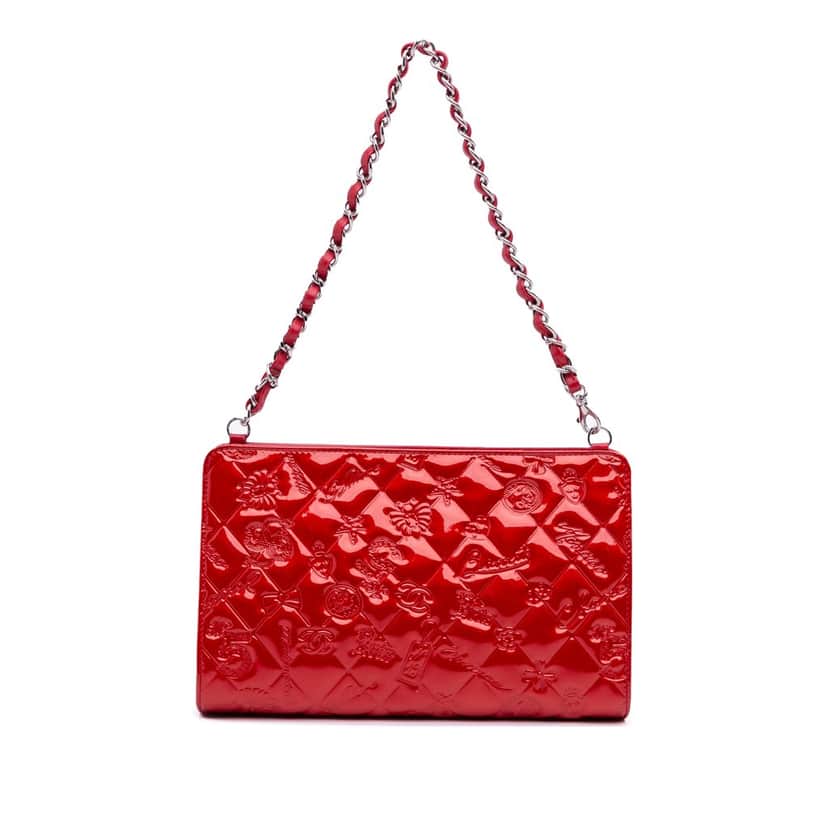 Chanel Patent Calfskin Lucky Symbols Shoulder Bag Red Leather Good condition - Front View