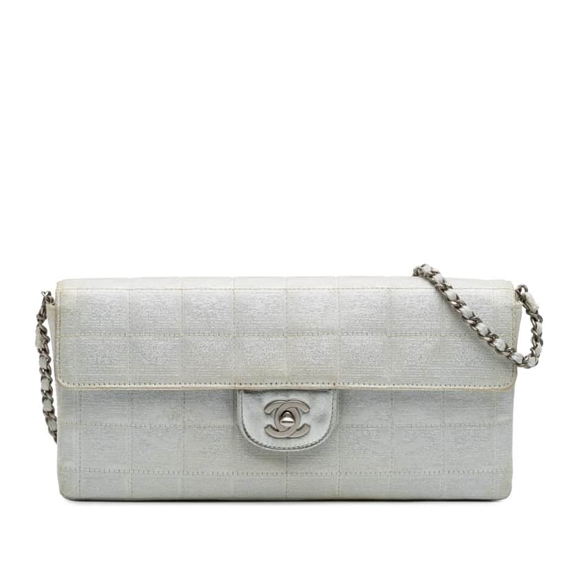 Chanel New Travel Line Nylon East West Flap Silver Fair condition - Front View