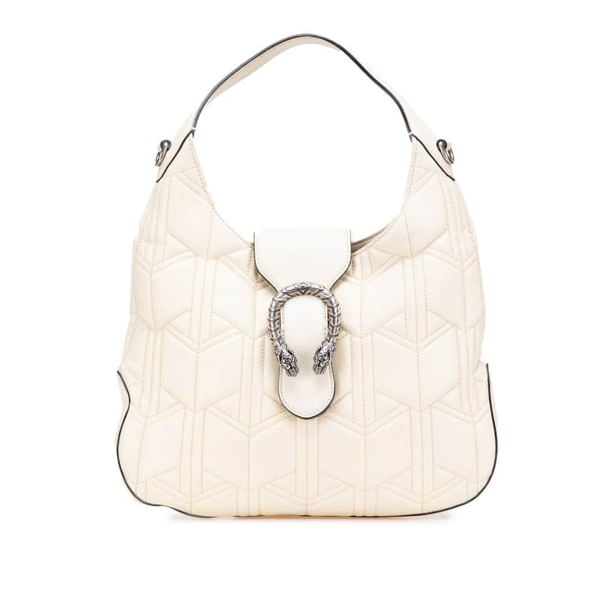 Gucci Quilted Leather Dionysus Web Hobo White Leather Very good condition - Front View