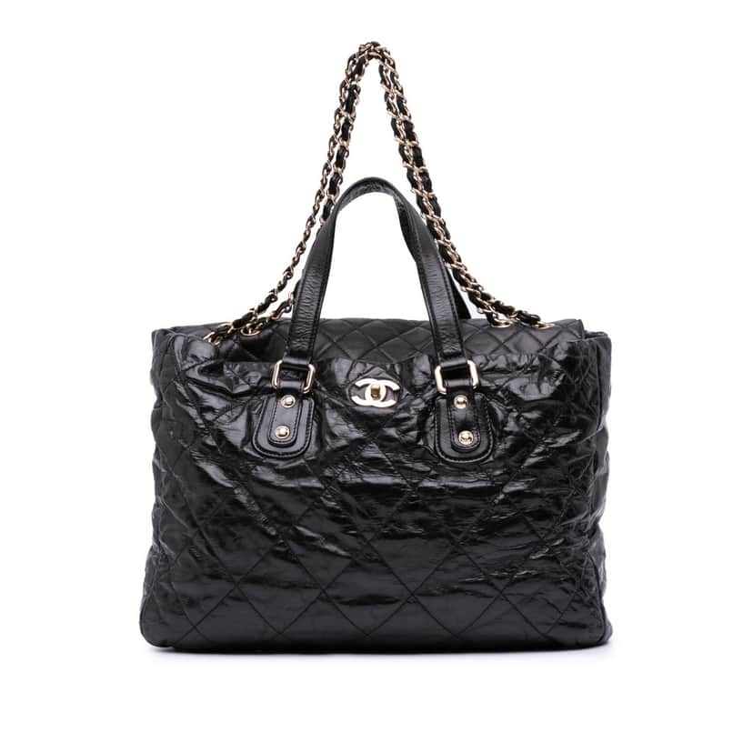 Chanel Large Quilted Glazed Calfskin Portobello Satchel Black Leather Good condition - Front View