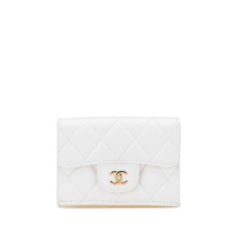 Chanel CC Quilted Caviar Trifold Flap Wallet White Leather Good condition - Front View