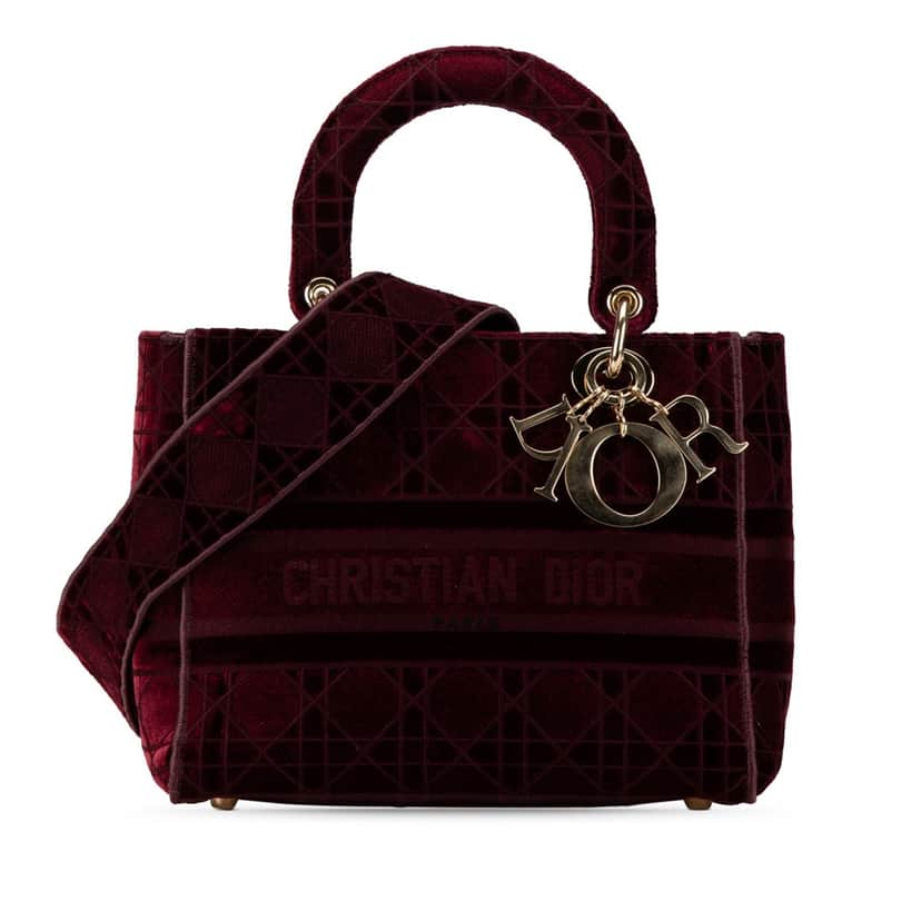 Dior Medium Velvet Cannage Lady D Lite Red Velvet Good condition - Front View