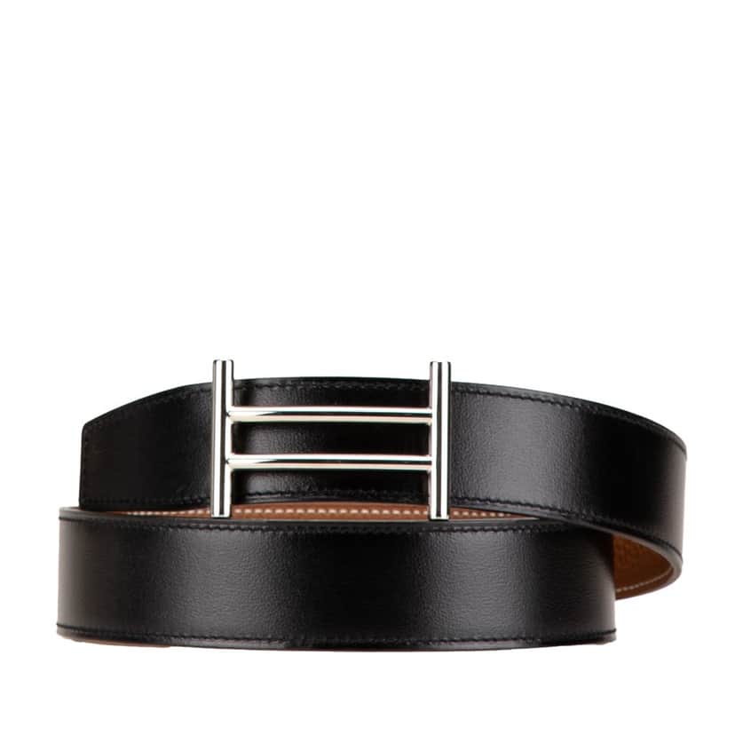 Hermès Leather Rider Reversible Belt Black Leather Good condition - Front View